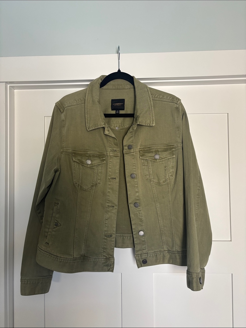 Liverpool Olive Green Denim Jacket for Women